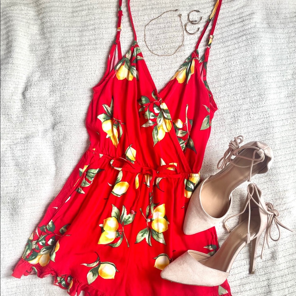 Red and yellow lemon romper